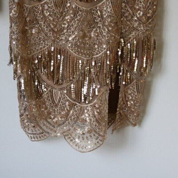 Gold Lulu's Dress XS Go Go Vintage NWOT V Neck Long Sleeve - Picture 5 of 11